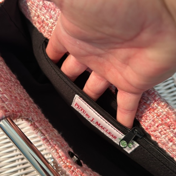 BEAUTIFUL PUTU By J. MACLEAR WOVEN TWEED CLUTCH HANDBAG. Pink/white/silver. VGUC - Picture 10 of 10